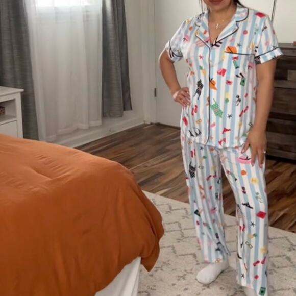 Kate Spade Blue Striped Beach Vacation Pajama PJ Pants - Picture 2 of 8